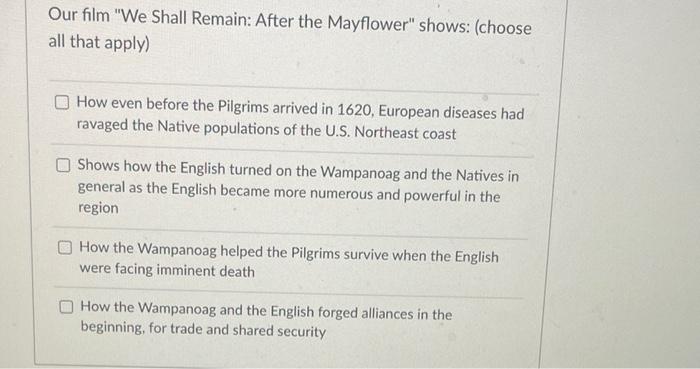 We shall remain after the mayflower summary