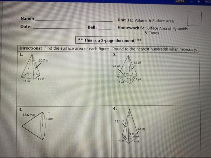 Surface area unit test answer key