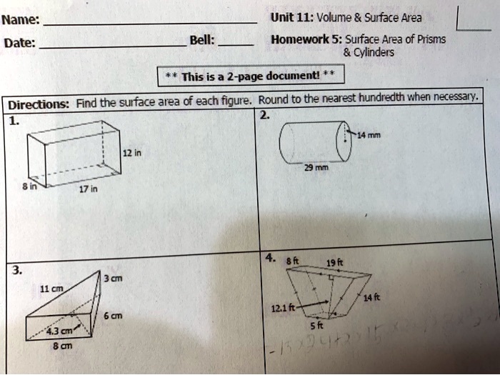 Surface area unit test answer key