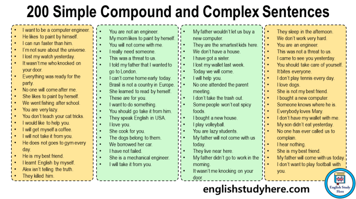 Simple compound complex and compound-complex sentences worksheet