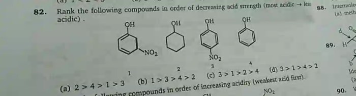 Rank the following compounds in order of decreasing acidity