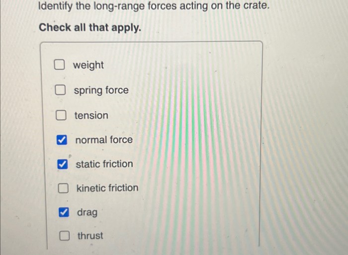 Identify the long range forces acting on the crate