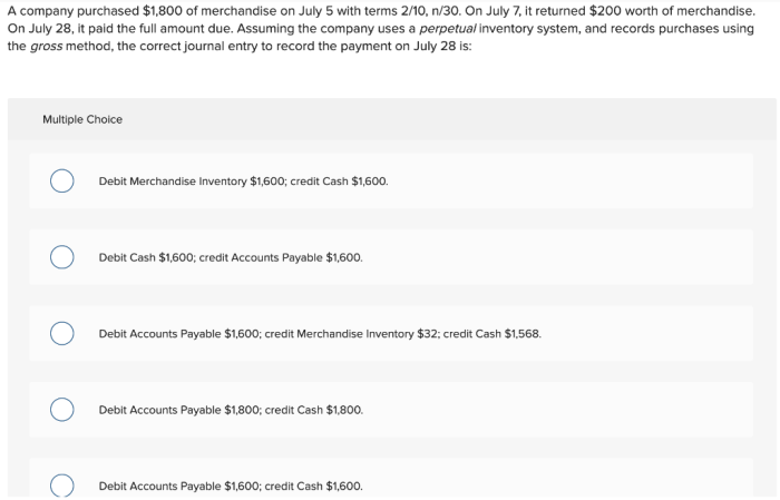 A company purchased 1800 of merchandise on july 5